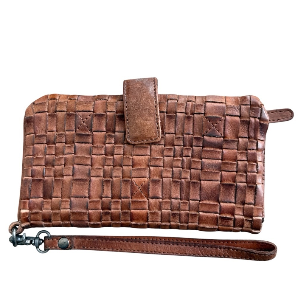 Vilenca Holland leather woven wristlet wallet brown women’s